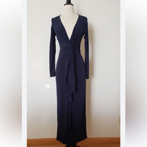 Navy Blue Maxi Dress with slit - Picture 6 of 8